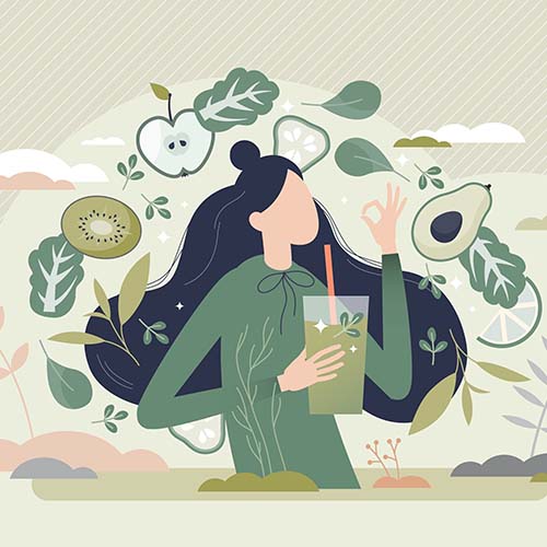 Illustration of woman drinking a green smoothie