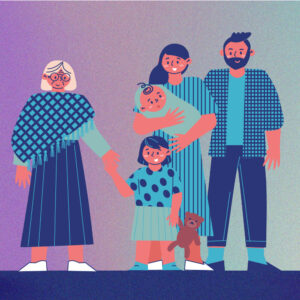 Abstract illustration of a multi-generational family.