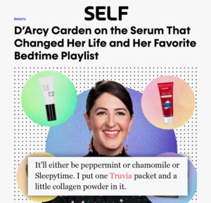 Self article calling out to actress, D'Arcy Carden, using Truvia in her tea