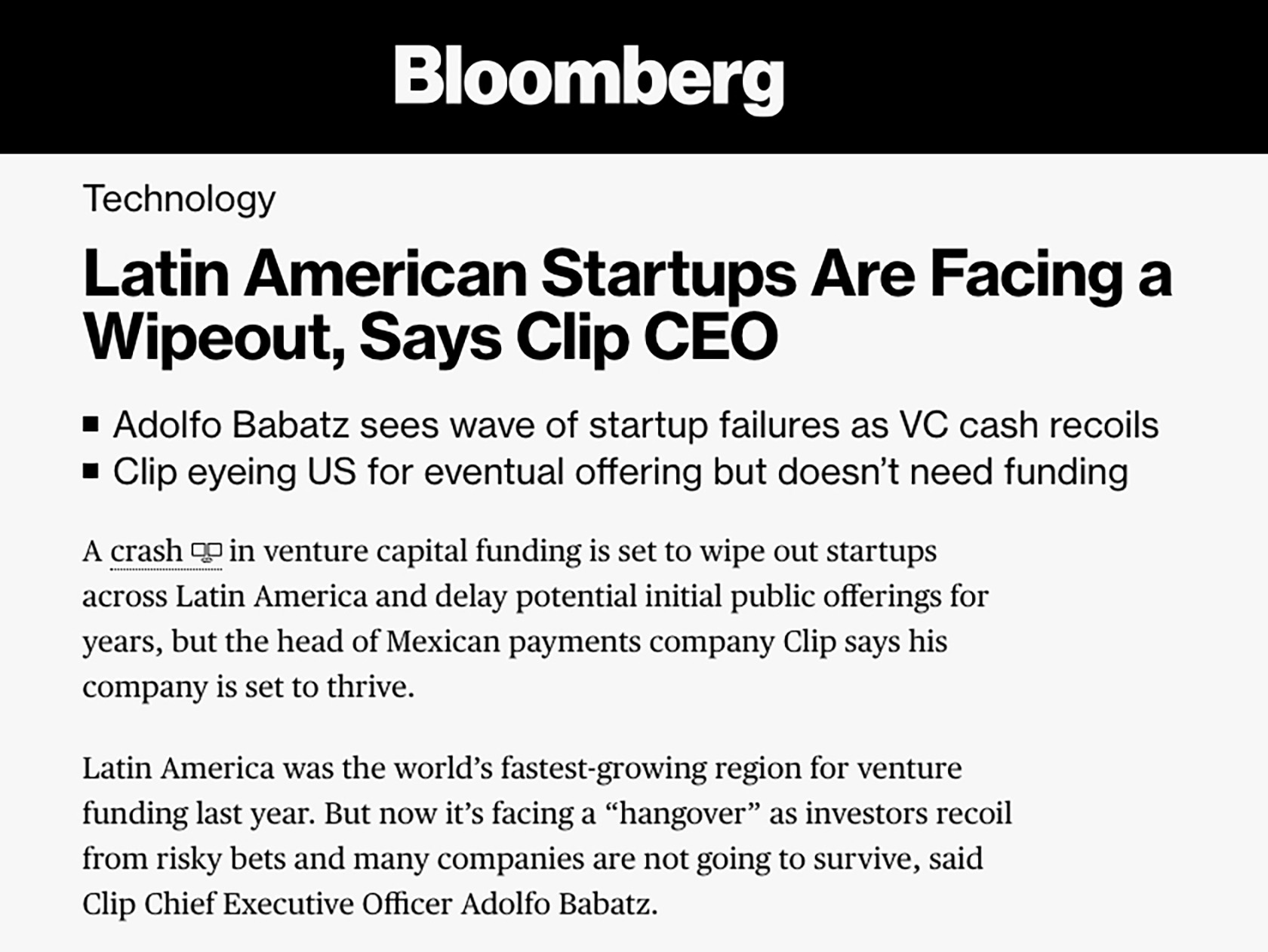Mention of Clip in a Bloomberg article