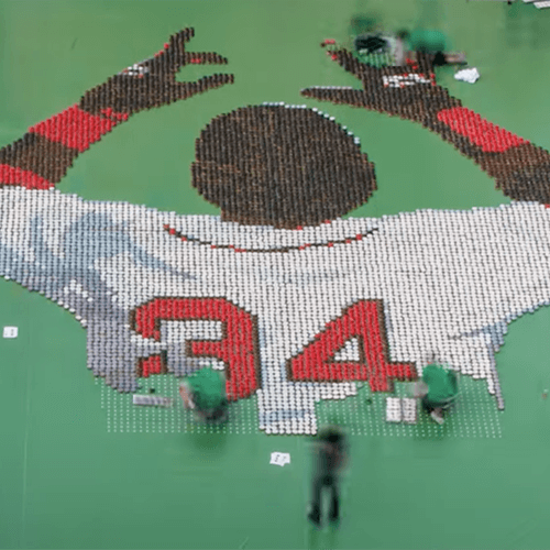 Artwork installation of Big Papi created by Dunkin'.