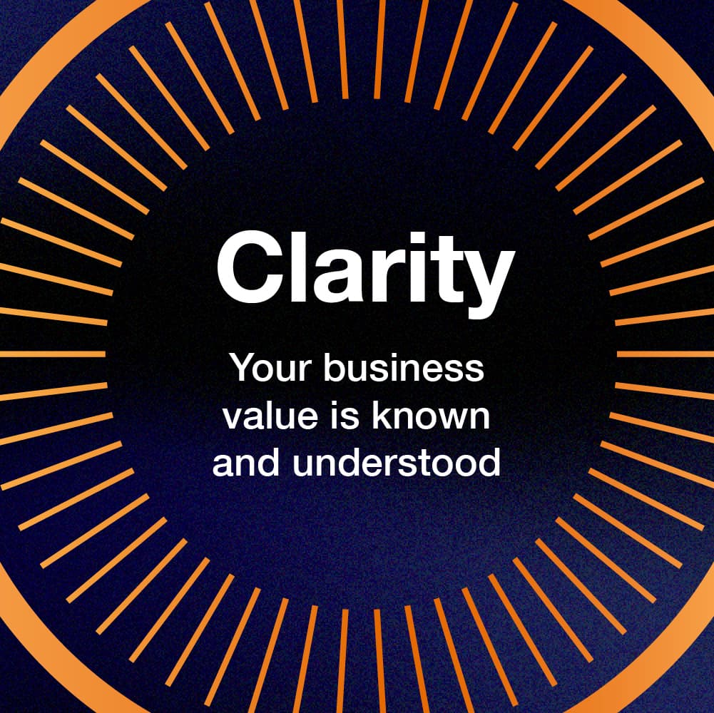 Thumbnail of the Clarity Lens with large text Clarity and smaller text Your business value is known and understood.