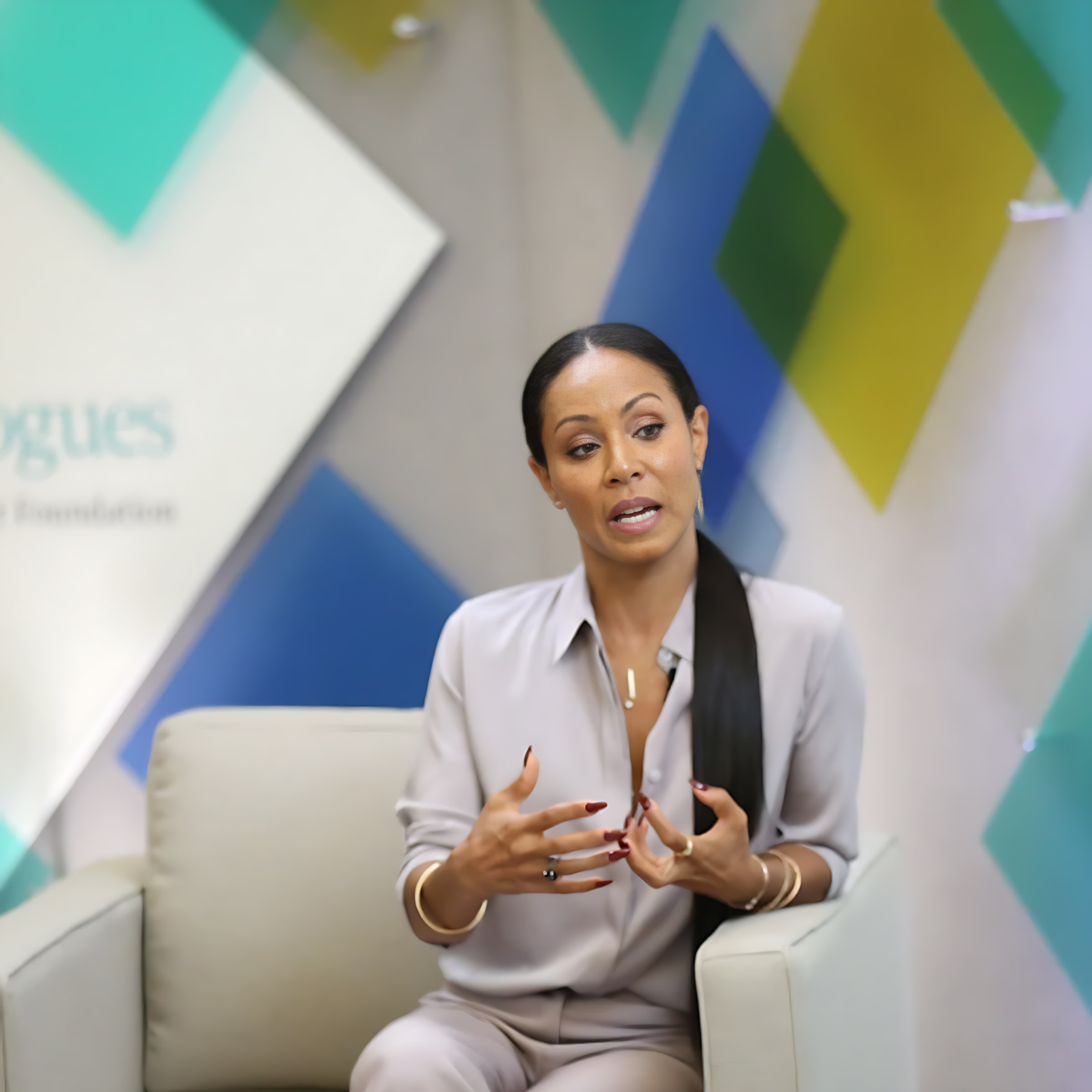 Jada Pinkett Smith speaking at the Rockefeller Foundation's Insight Dialogues event