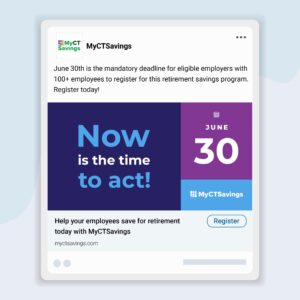 Social media post for MyCTSavings promoting their retirement savings program
