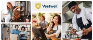 People working different jobs with the Vestwell logo layered on top of the collage