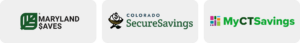 MarylandSaves logo, Colorado SecureSavings logo and MyCTSavings logo