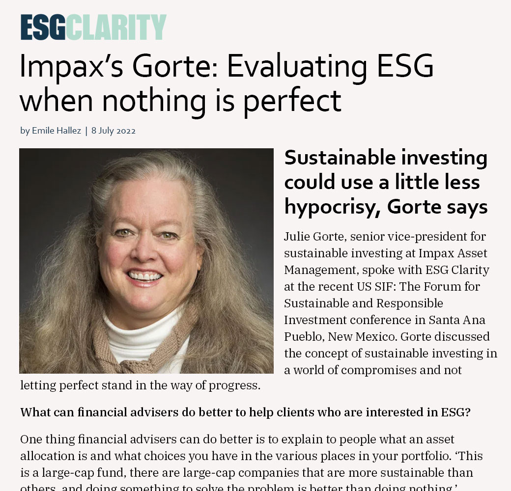 The first page of a ESG Clarity article called 