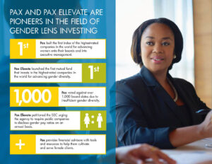 An infographic brochure speaking to Pax and Pax Ellevate being pioneers in the field of gender lens investing