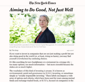 The first page of a New York Times article called "Aiming to Do Good, Not Just Well"