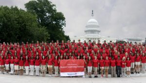 Group photo of students from Bank of America's Student Leadership Summit outside of the US Capitol