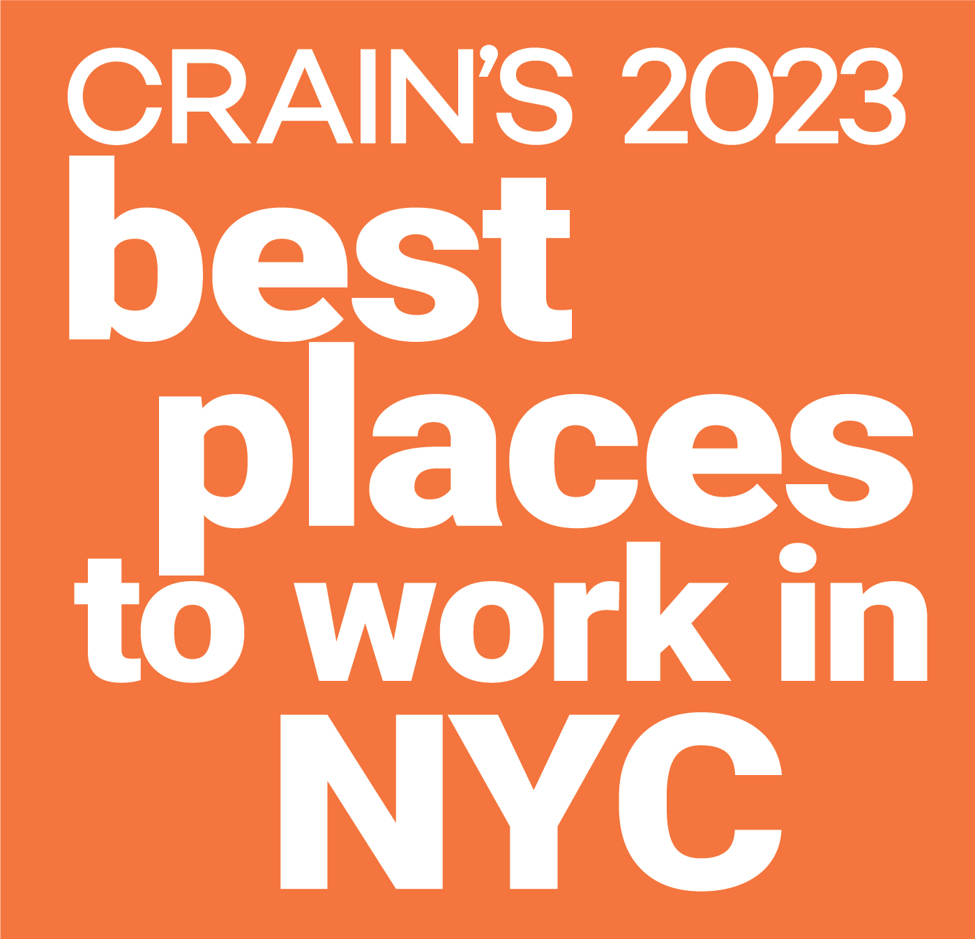 CRAIN'S 2023 best places to work in NYC white text over orange background