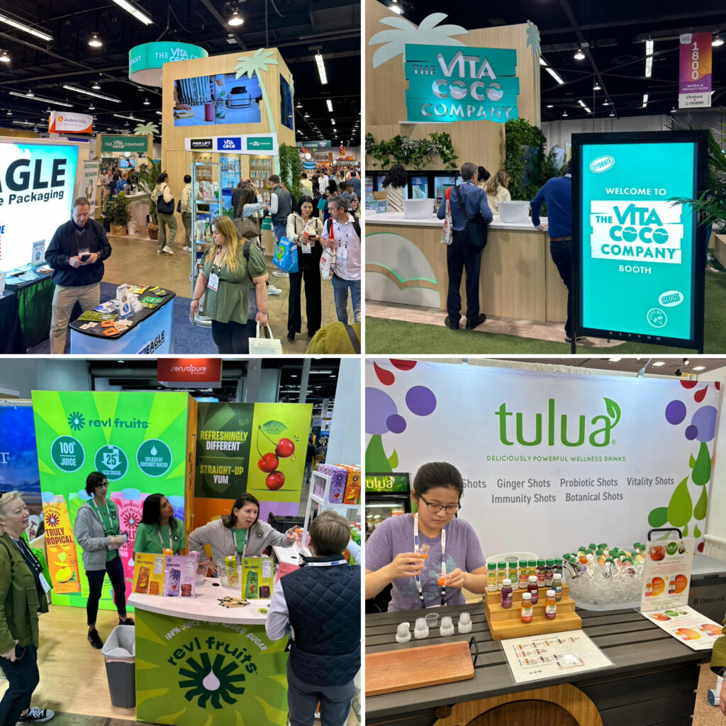 Collage of juice brand booths at Expo West.