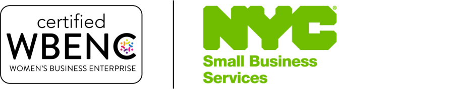 Certified WBENC logo and NYC Small Business Services logo.