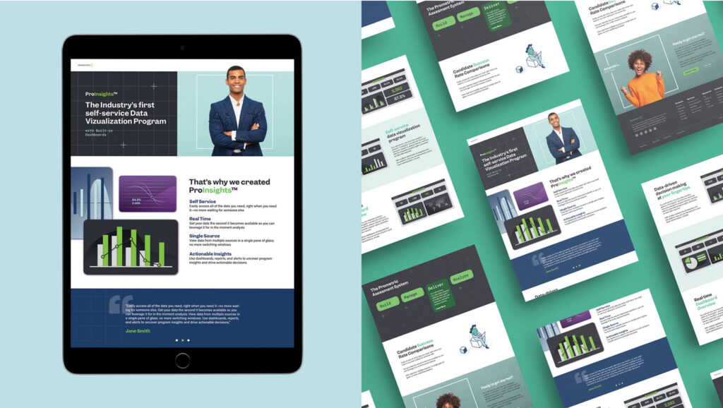 Prometric website shown on tablet and as a collage of individual pages.